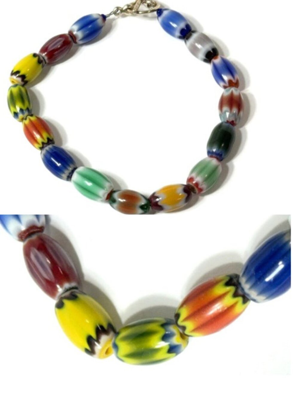 Multi-color Venetian glass 8" chevron bead bracelet.
